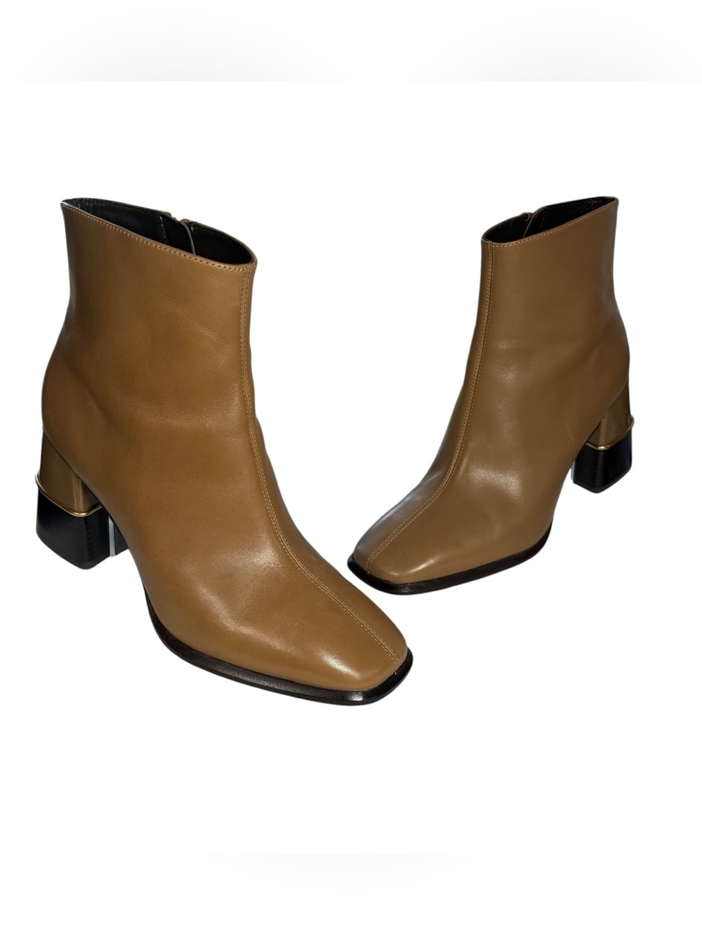 Tory Burch Almond Flour Leather Ankle Boots Block Heel Size 7M F23 155490